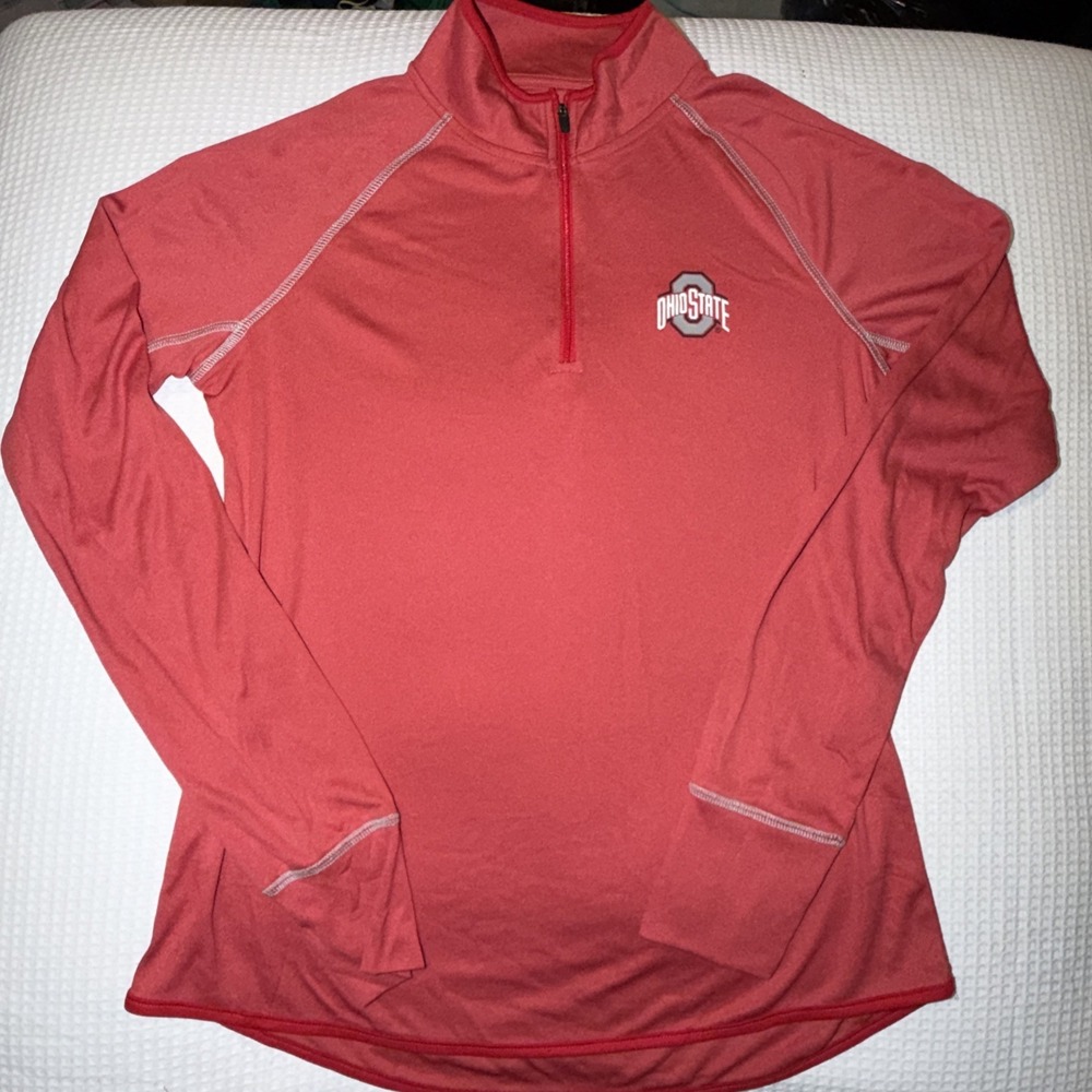 Colosseum Women's Long Sleeve Qtr Zip Shirt Red Ohio State Sz Large